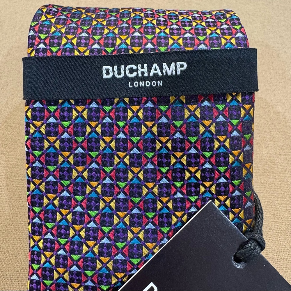 Duchamp London Multicolor Geometric Print 100% Silk Tie NWT - Picture 2 of 4